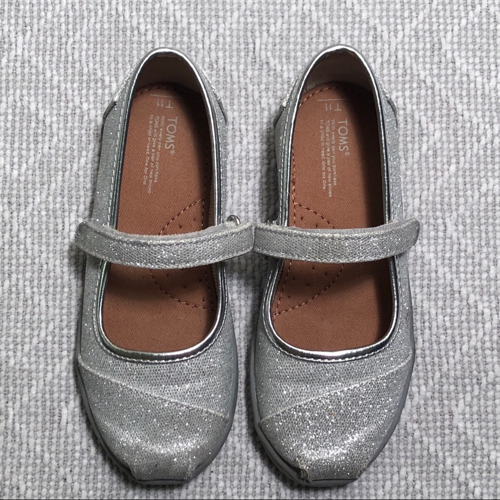 Toms Silver Glitter Mary Janes - Little Girls